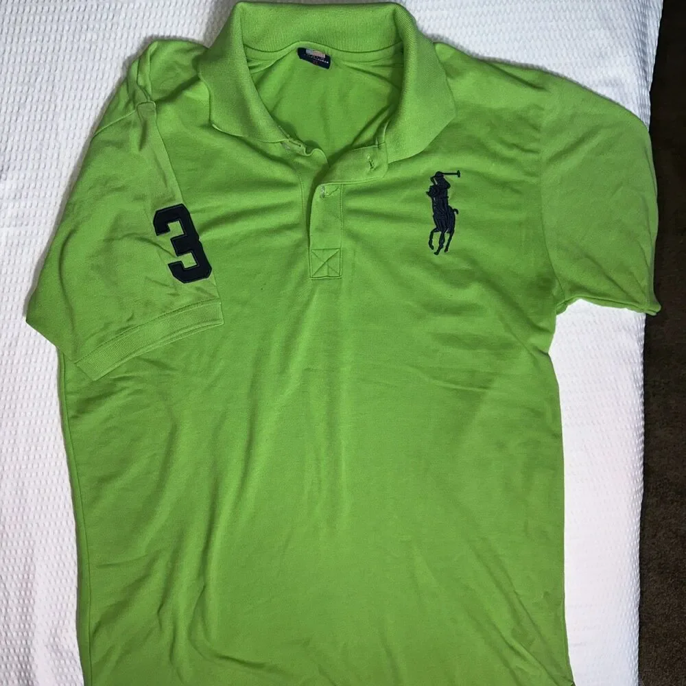 Polo Ralph Lauren Polo Shirt Mens XL Green Big Pony Custom Fit #3 Y2K